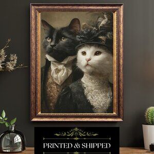 Victorian Cat Couple Portrait Vintage Feline Art Elegant Anthropomorphic Print